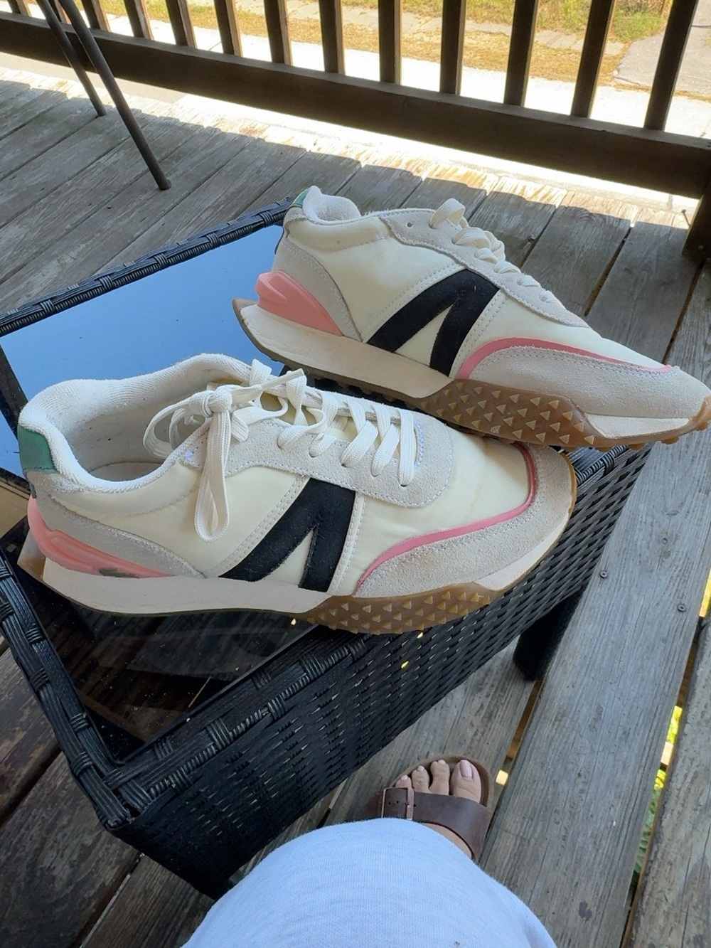 Lacoste Cream and Pink Athletic Retro Runner Sneakers - Picture 1 of 4